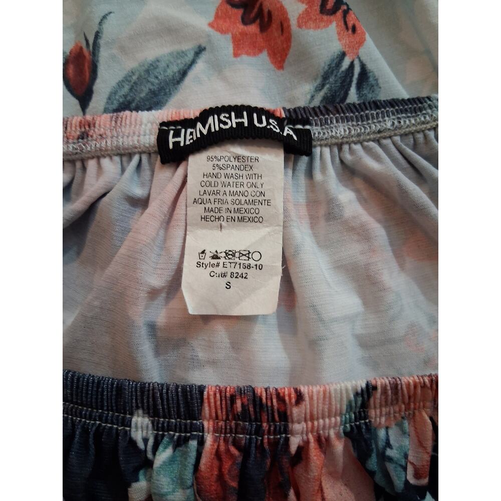 HEIMISH USA Off-Shoulder Floral Blouse in Light Blue and Coral Cottagecore Boho - Picture 7 of 7
